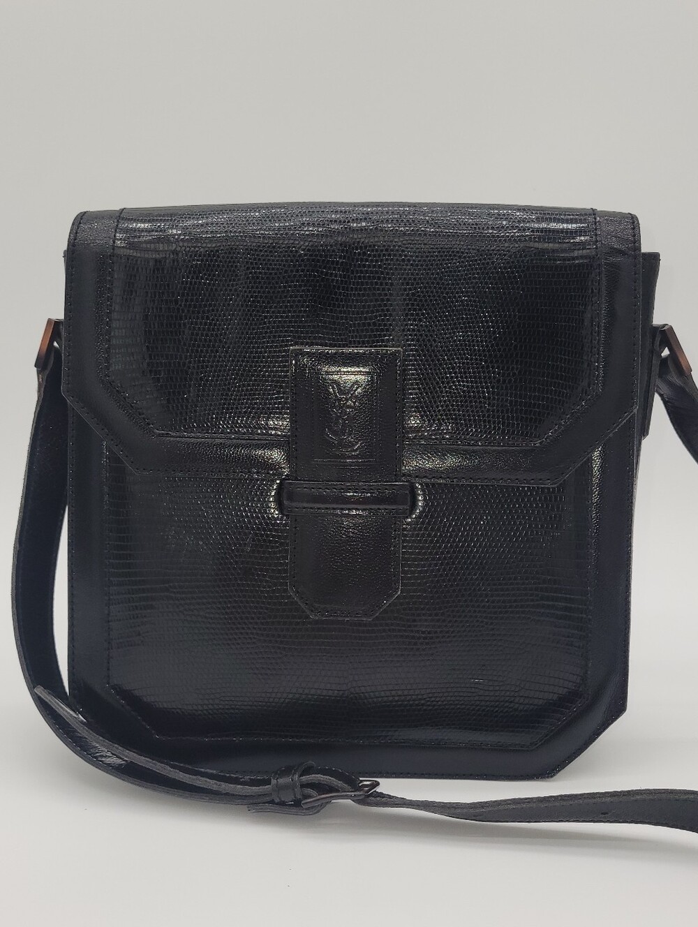 Vintage Yves Saint Laurent Lizard-Embossed Crossbody Bag Original Dust